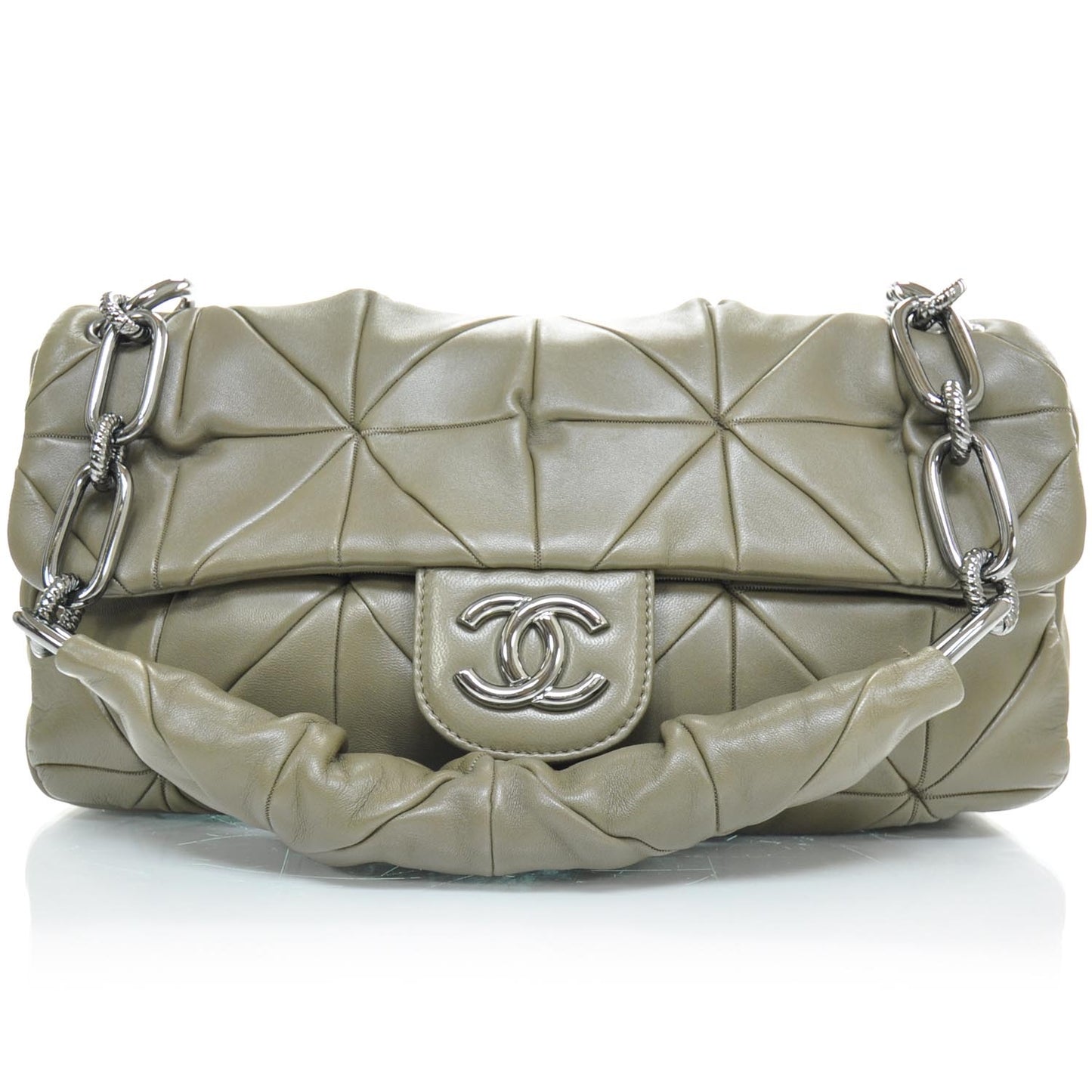 Calfskin Quilted Medium Origami Flap Khaki
