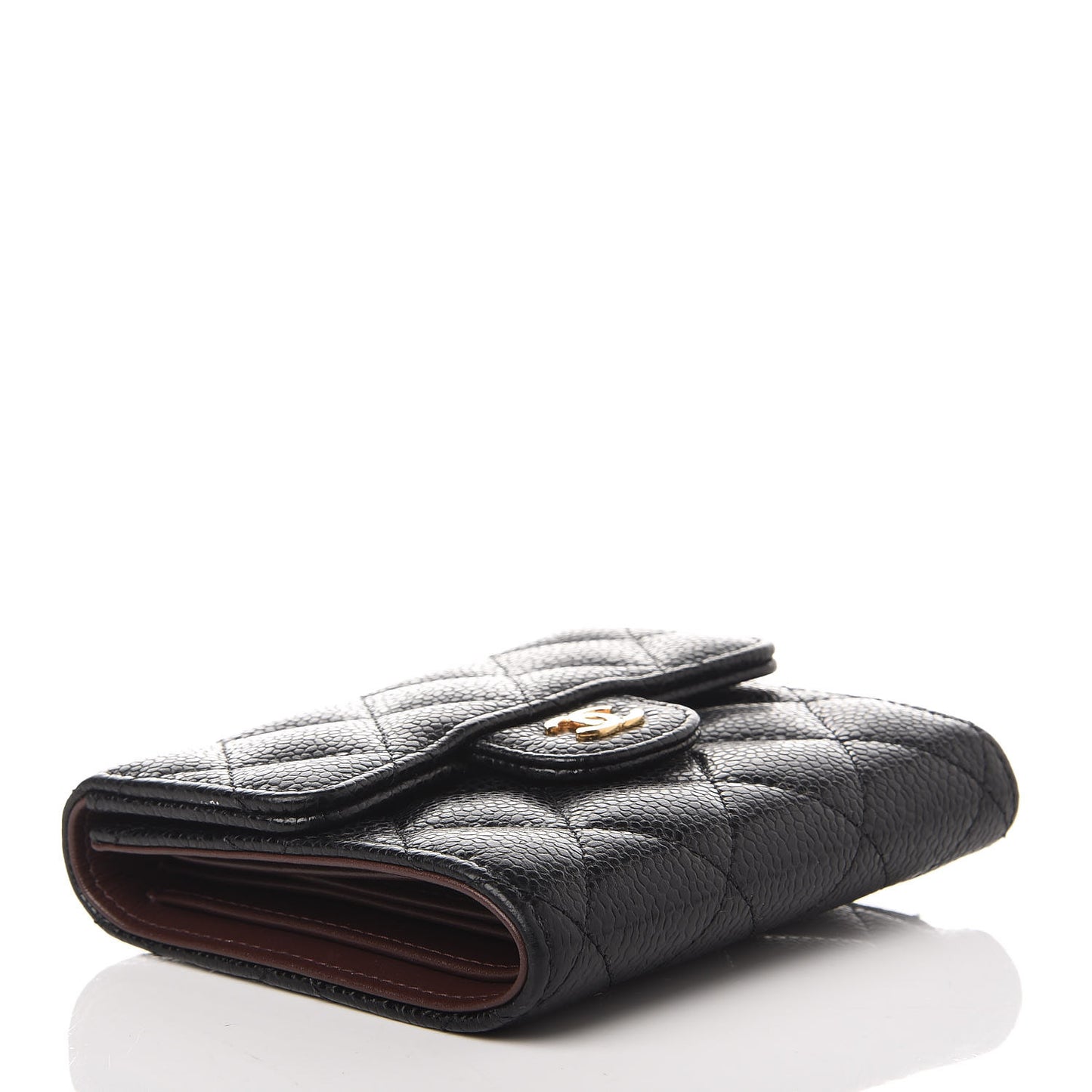 Caviar Quilted Compact Flap Wallet Black