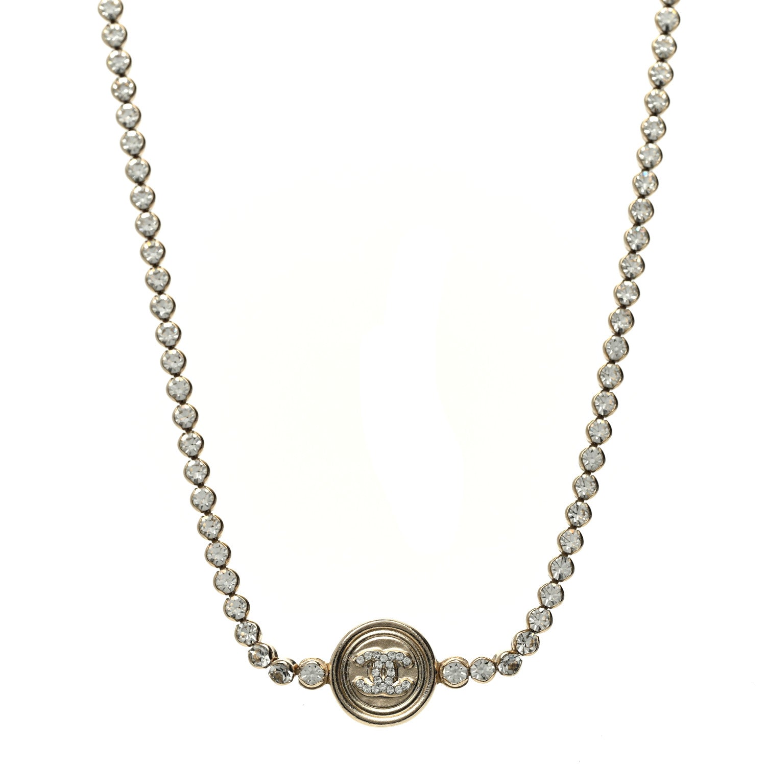 Chanel Crystal CC Chain Short Necklace Gold 1 of 6