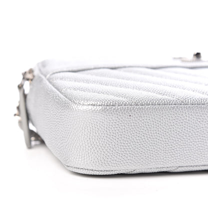 Chanel Metallic Caviar Chevron Quilted Small Vintage Mademoiselle Clutch With Chain Silver 5 of 13