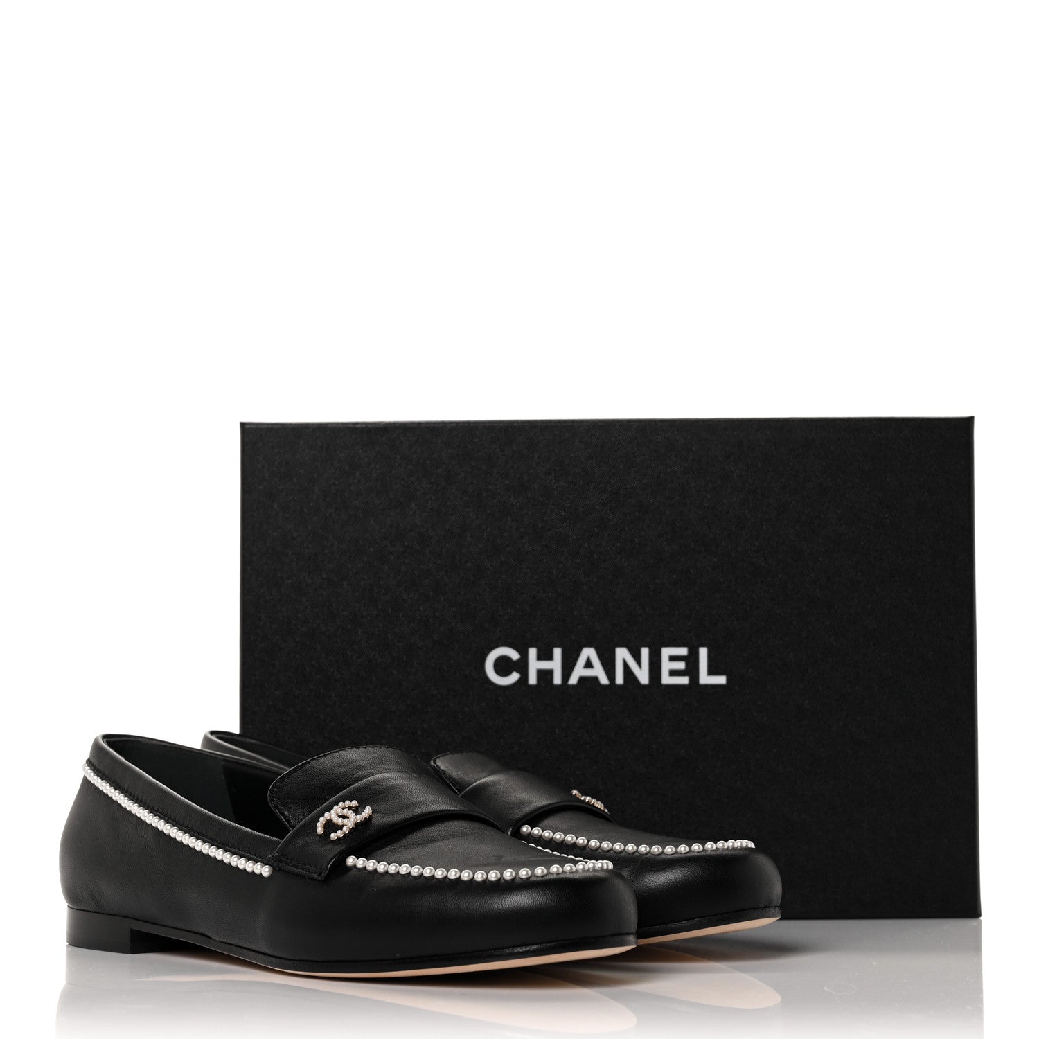 Chanel Calfskin Pearl CC Loafers 40 Black 9 of 9