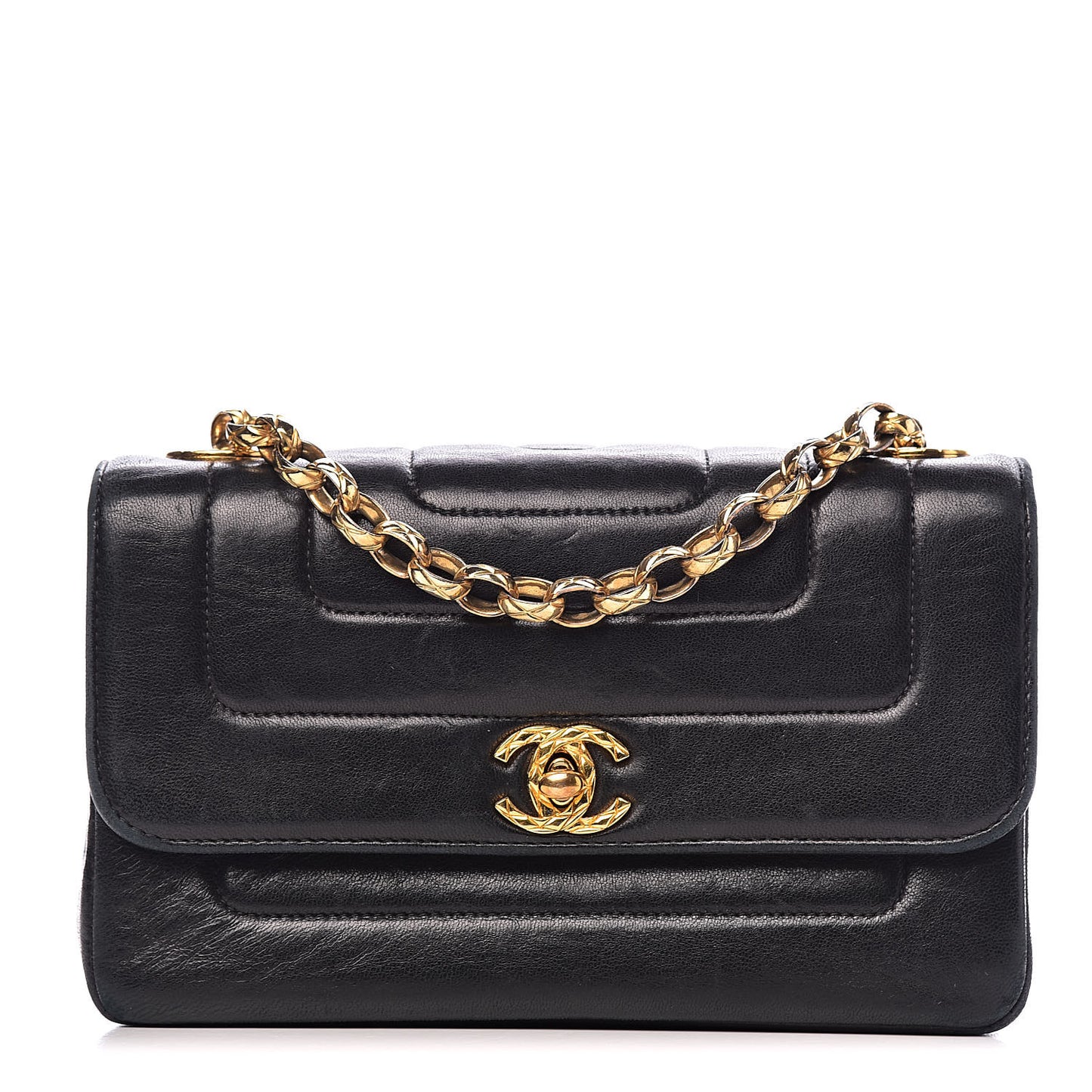 Lambskin Horizontal Vertical Quilted Small Single Flap Black