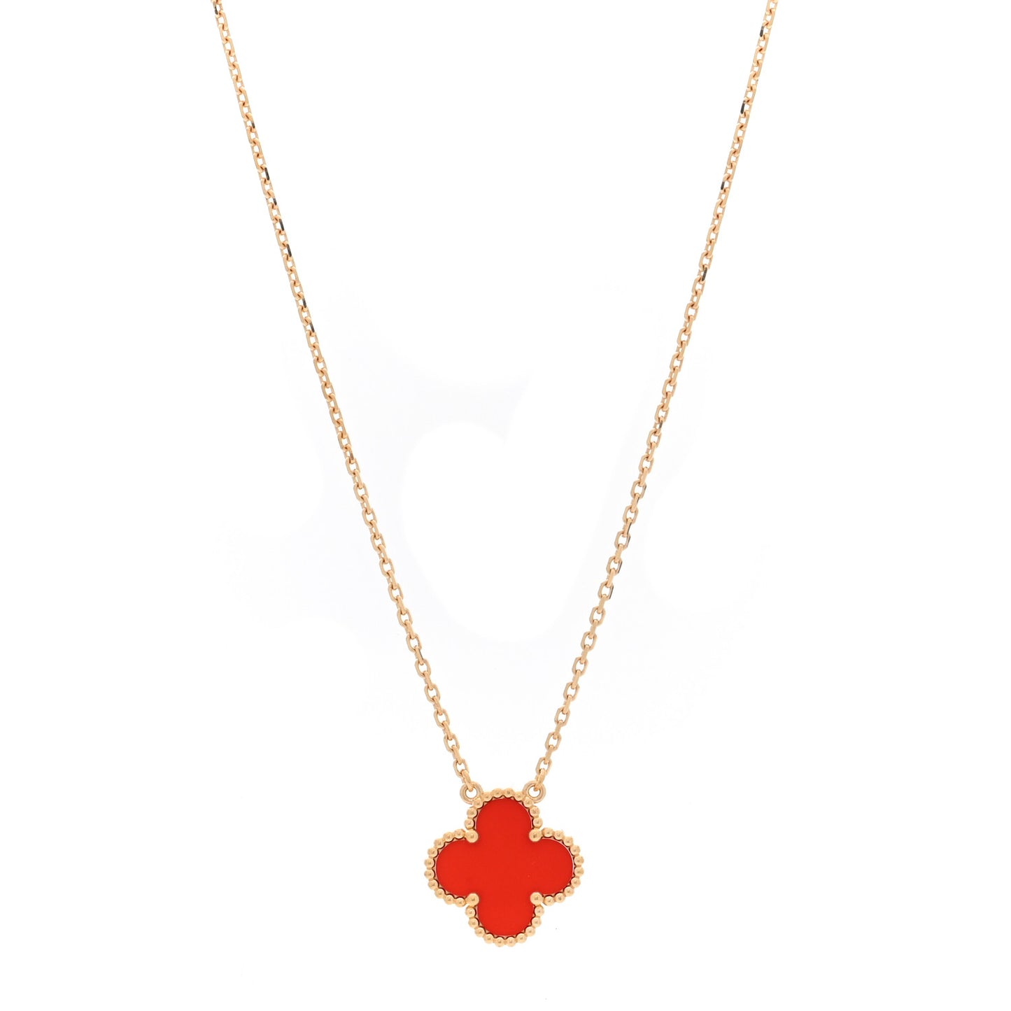18K Yellow Gold Carnelian Vintage Alhambra Pendant Necklace