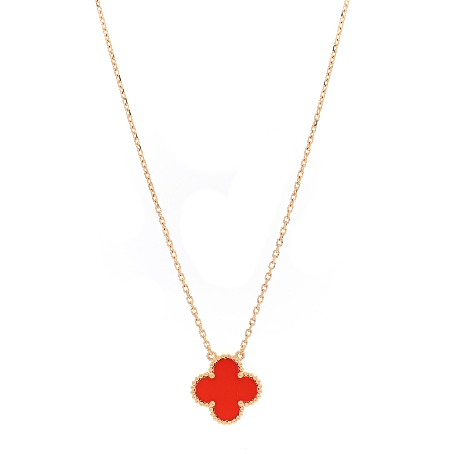 Van Cleef & Arpels 18K Yellow Gold Carnelian Vintage Alhambra Pendant Necklace 1 of 5