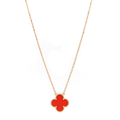Van Cleef & Arpels 18K Yellow Gold Carnelian Vintage Alhambra Pendant Necklace 1 of 5