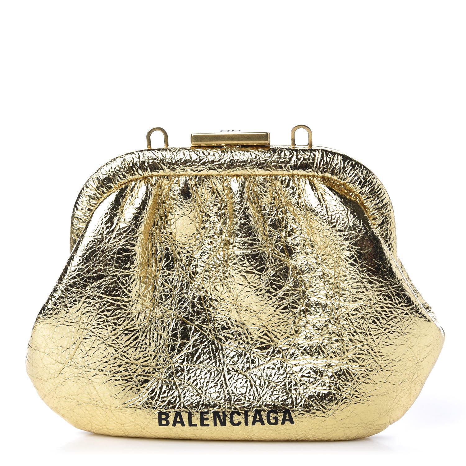 Balenciaga Metallic Textured Calfskin Logo Cloud Coin Purse With Strap Gold 4 of 14