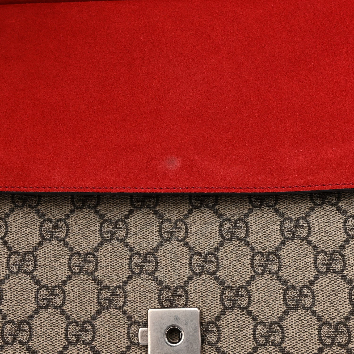 Gucci GG Supreme Monogram Suede Cudu Medium Dionysus Shoulder Bag Beige Ebony Vulcanic Red 12 of 13