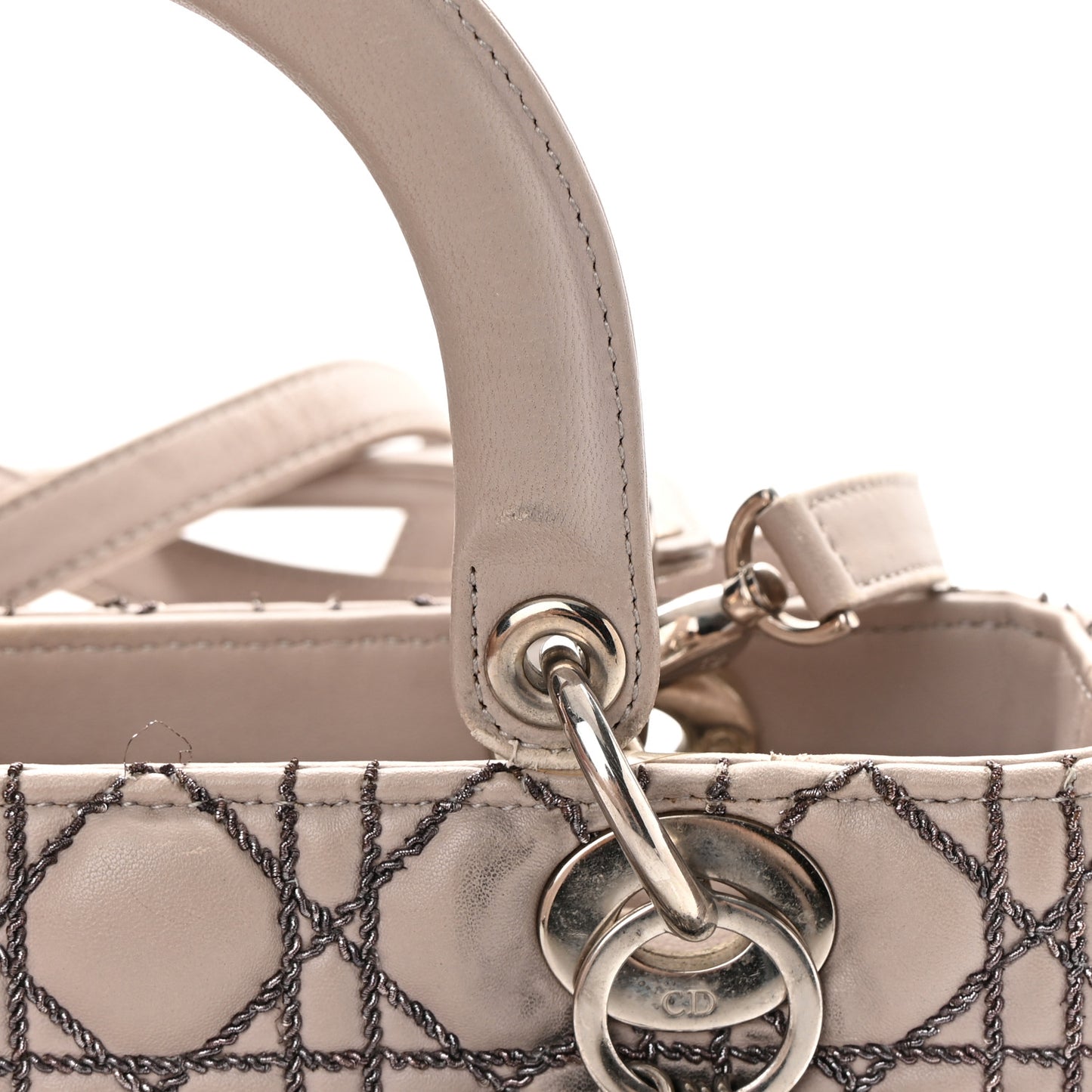 Lambskin Metallic Stitched Cannage Medium Lady Dior Grey Silver