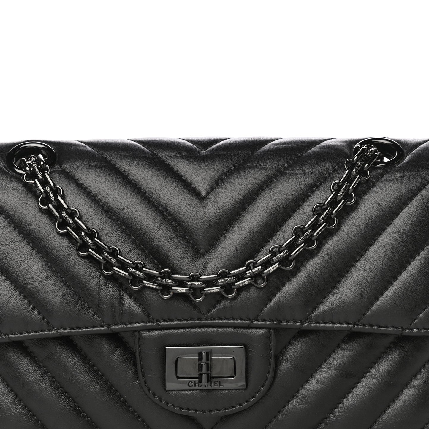 Aged Calfskin Chevron Quilted 2.55 Reissue Mini Flap So Black