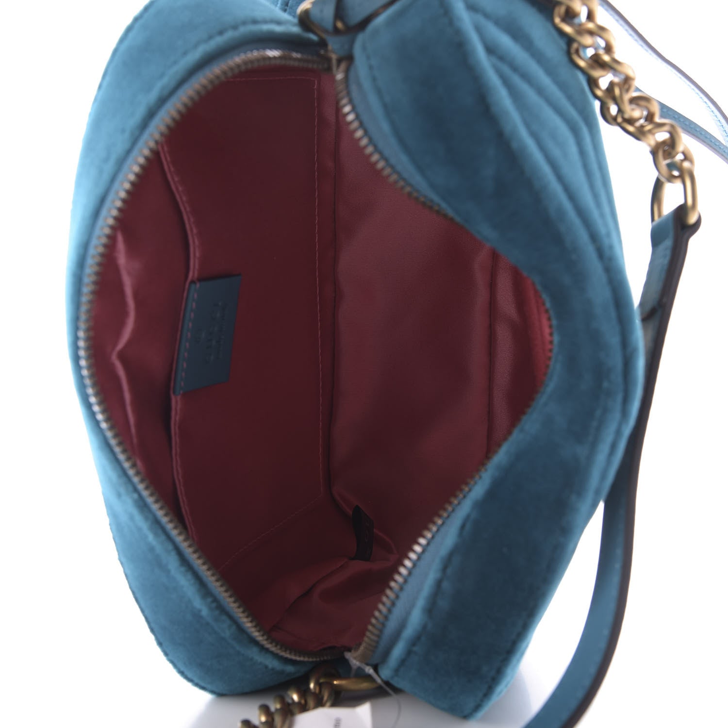Gucci Velvet Matelasse Small GG Marmont Chain Shoulder Bag Pavone Cyan 5 of 9