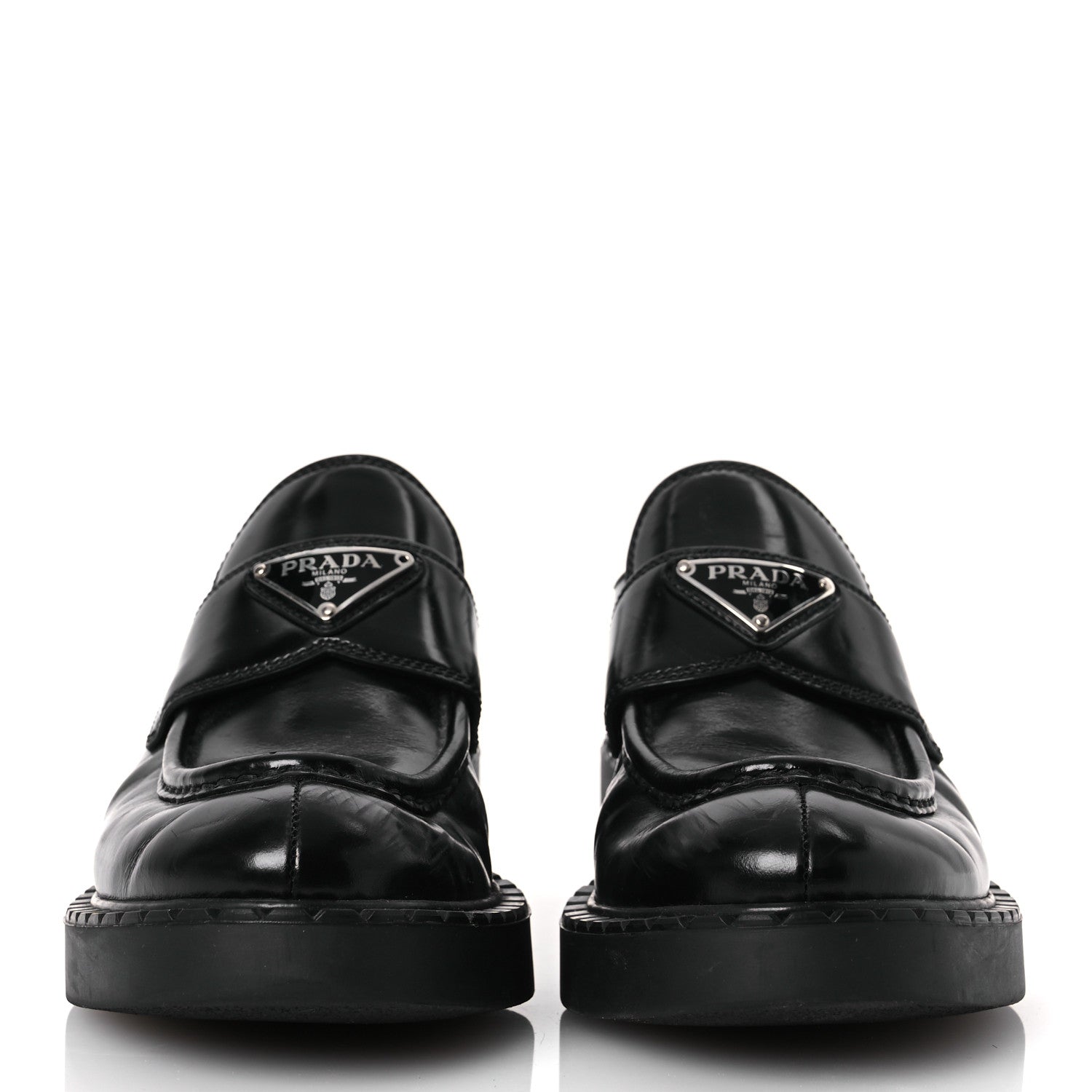 Prada Spazzolato Metal Triangle Logo 50mm Loafers 38 Black 3 of 15
