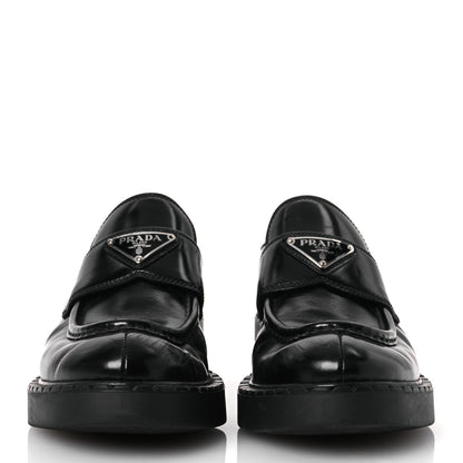 Prada Spazzolato Metal Triangle Logo 50mm Loafers 38 Black 3 of 15