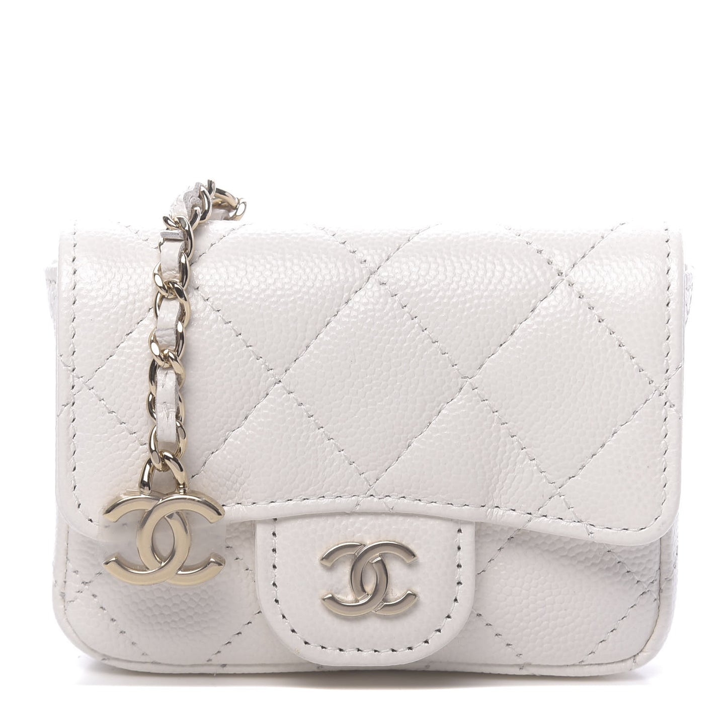 Caviar Quilted Flap Chain Waist Bag White