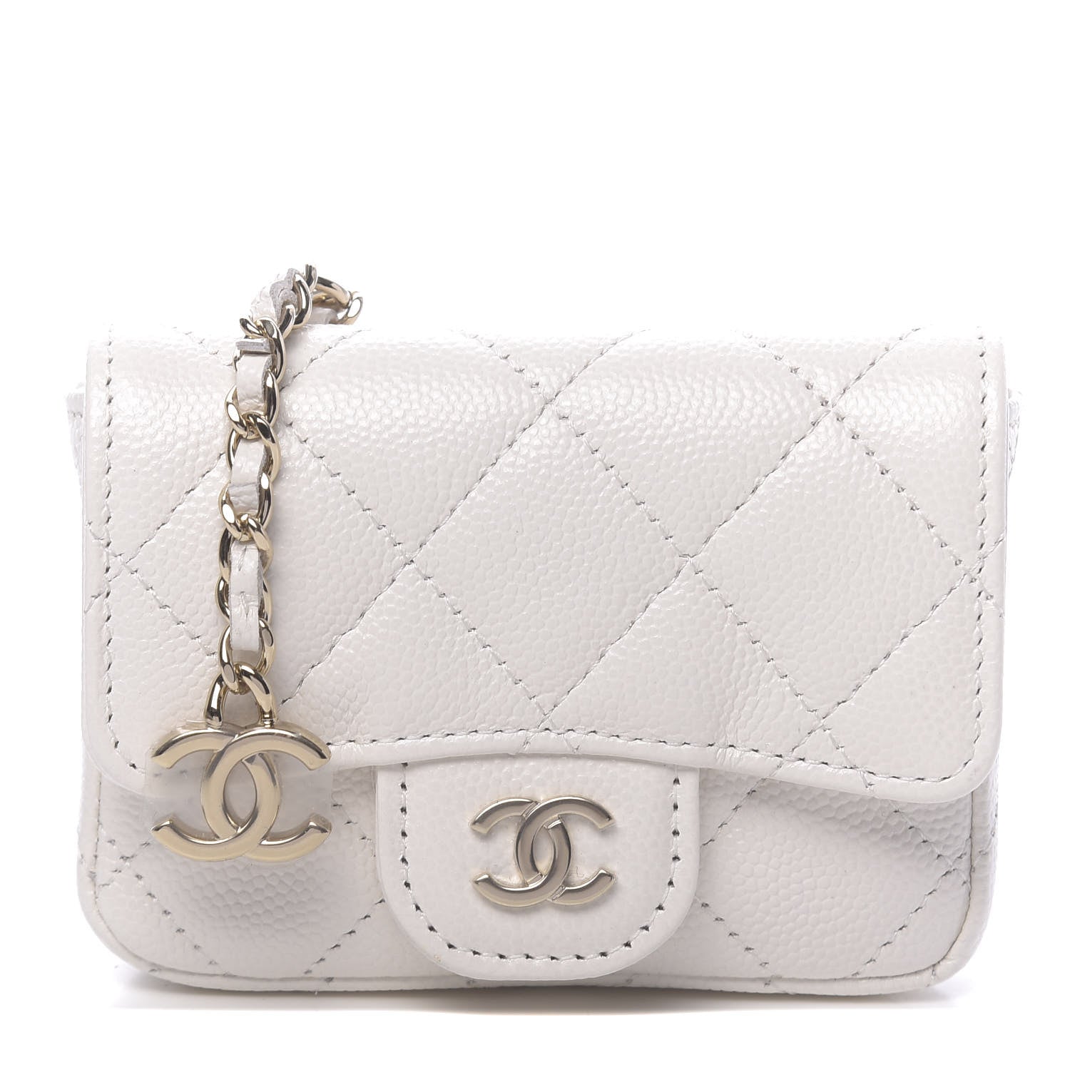 Chanel Caviar Quilted Flap Chain Waist Bag White 1 of 12