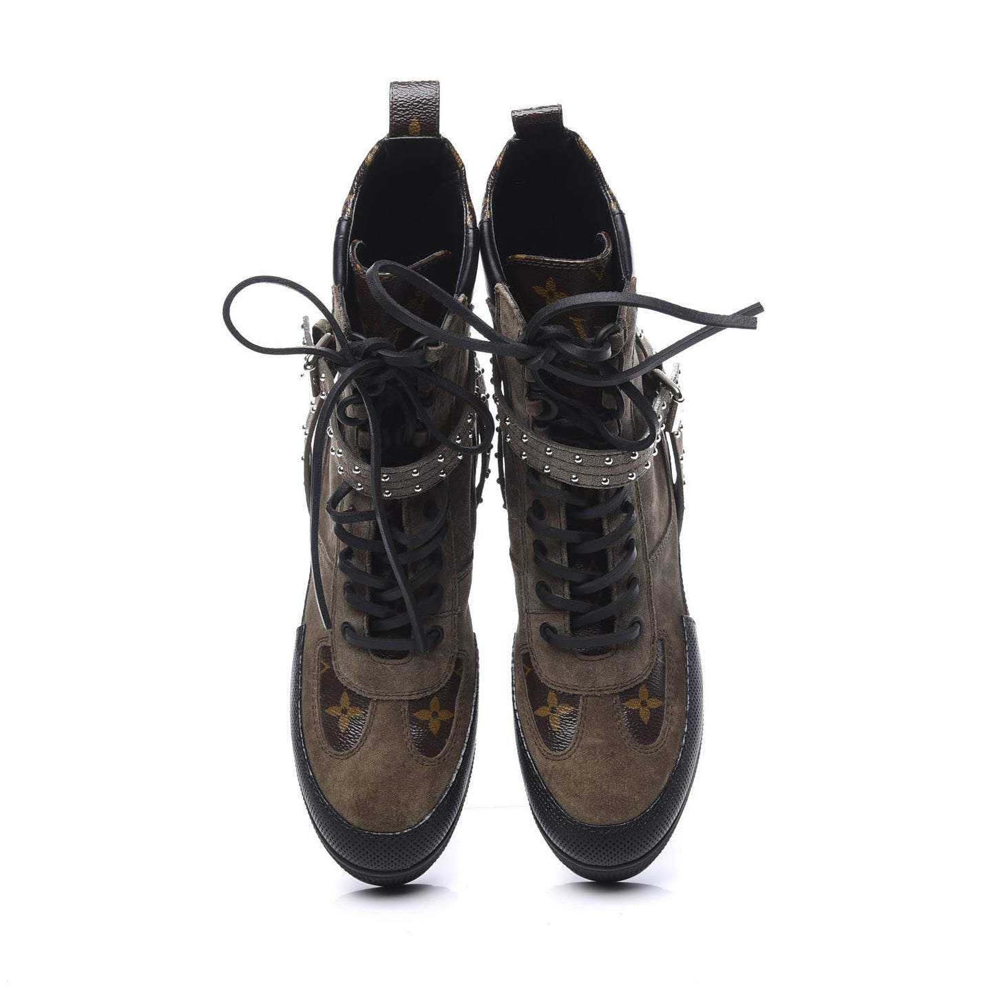 Suede Calfskin Monogram Laureate Platform Desert Boots 38 Kaki