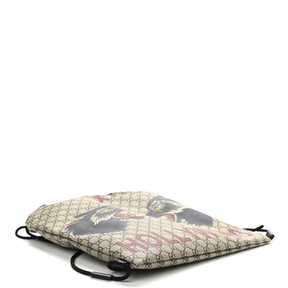Gucci GG Supreme Monogram Wolf XXV Hollywood Print Drawstring Backpack Black 4 of 10