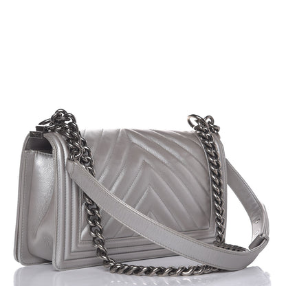 Chanel Metallic Caviar Chevron Quilted Medium Boy Flap Silver 3 of 7