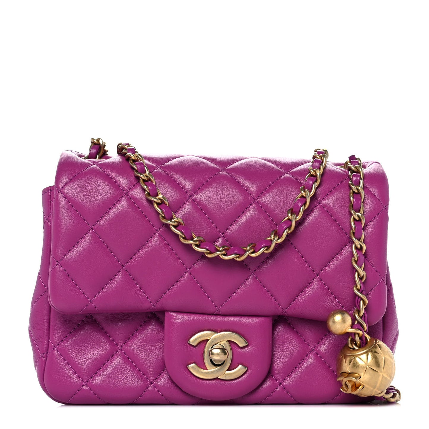 Lambskin Quilted Mini Pearl Crush Flap Purple
