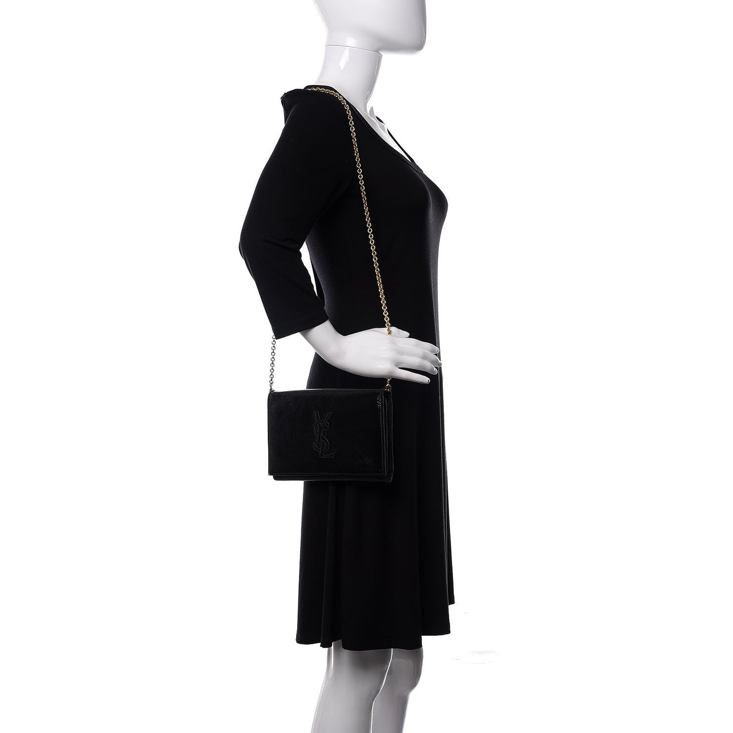 Textured Patent Belle de Jour Chain Clutch Black