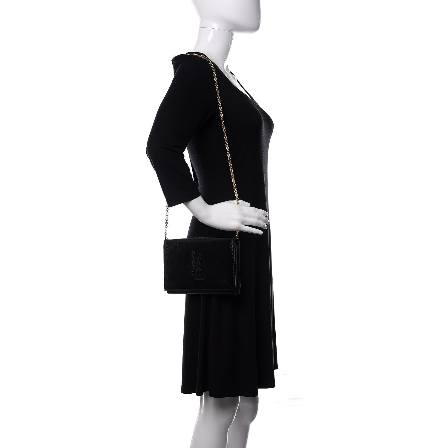 Saint Laurent Textured Patent Belle de Jour Chain Clutch Black 2 of 12