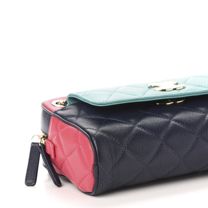 Chanel Goatskin Quilted Tri-Color Small In & Out Camera Case Navy Turquoise Pink 10 of 13