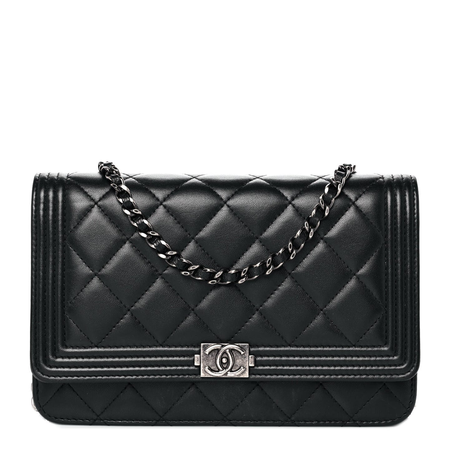 Lambskin Quilted Boy Wallet On Chain WOC Black