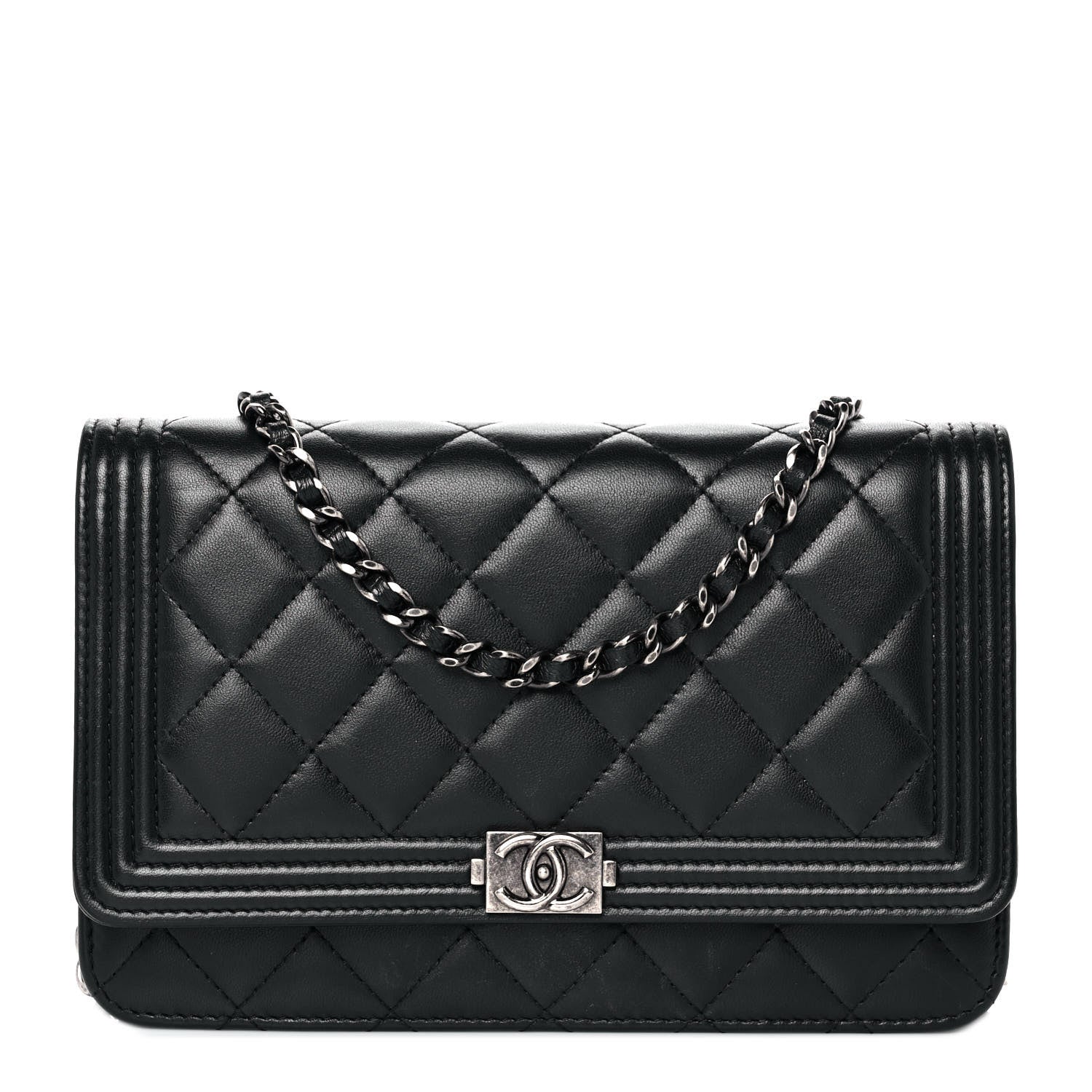 Chanel Lambskin Quilted Boy Wallet On Chain WOC Black 1 of 9