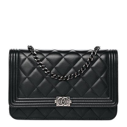 Chanel Lambskin Quilted Boy Wallet On Chain WOC Black 1 of 9