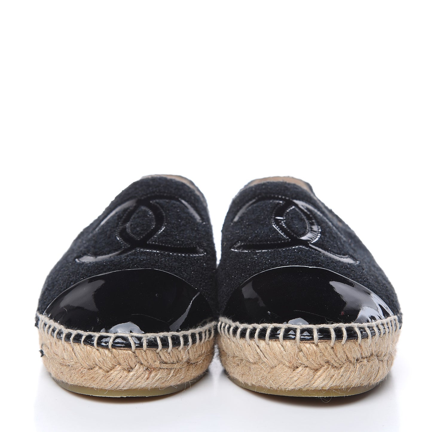 Fabric Patent Calfskin CC Espadrilles 36 Black