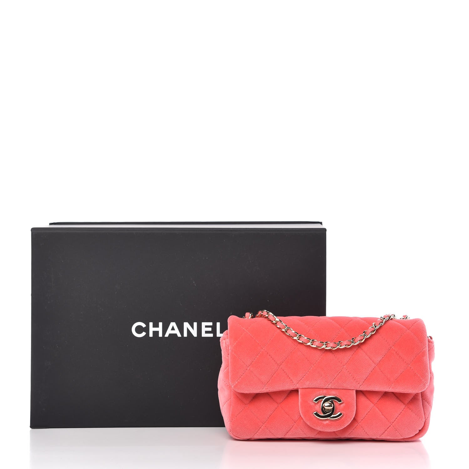 Chanel Velvet Quilted Mini Rectangular Pearl Crush Flap Coral 11 of 11