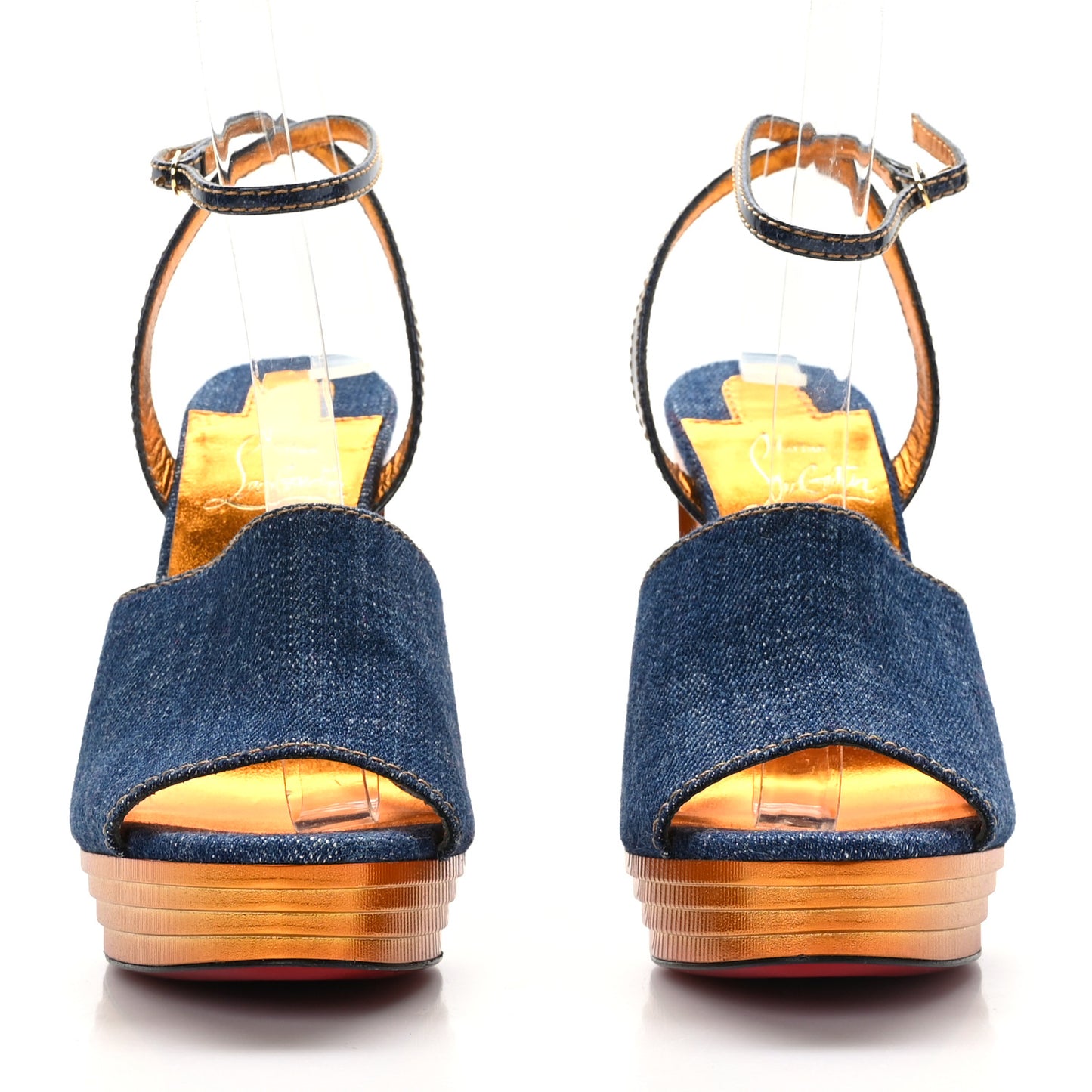 Denim Calfskin Mira Colunata 120 Sandals 36.5 Lin Brandy Gold
