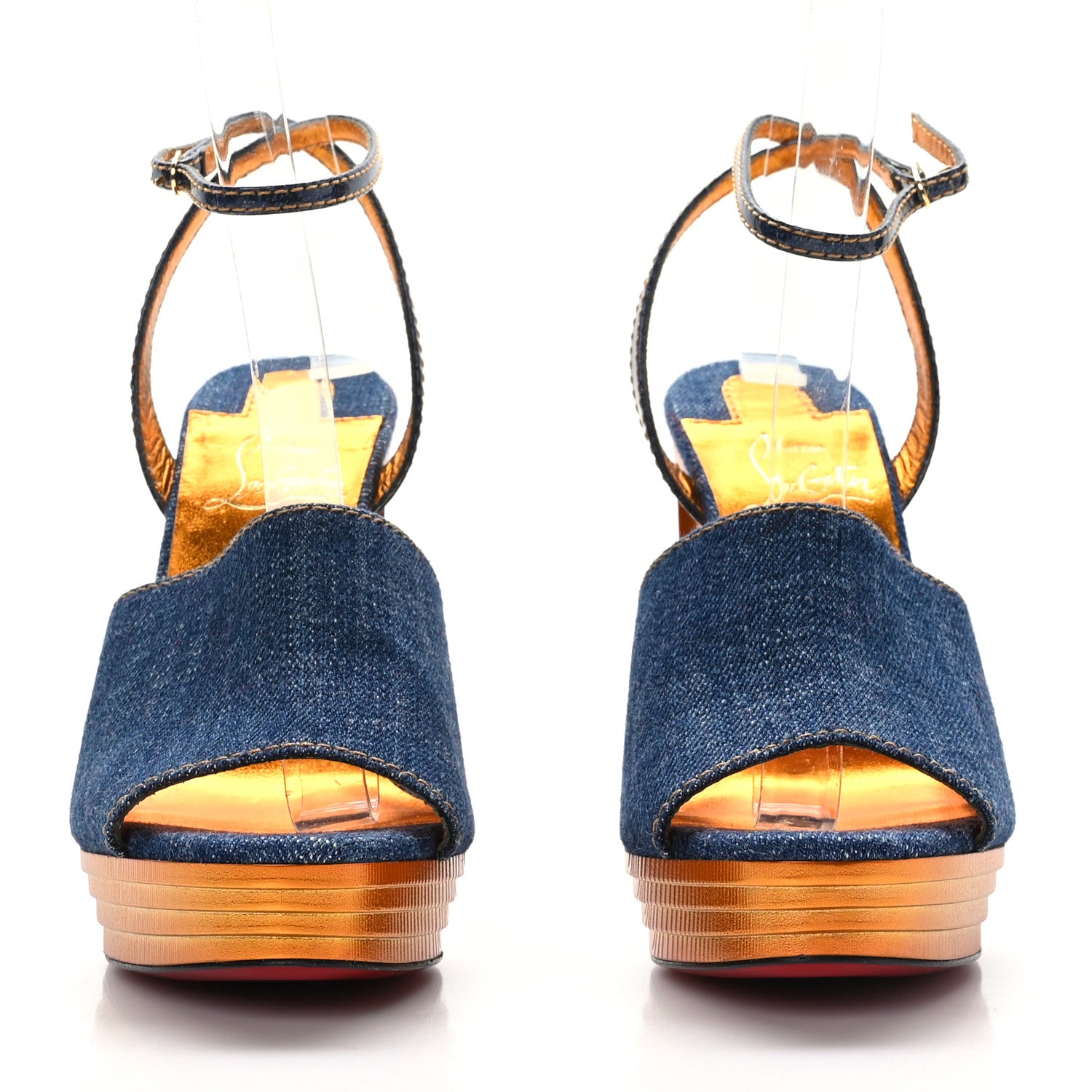 Christian Louboutin Denim Calfskin Mira Colunata 120 Sandals 36.5 Lin Brandy Gold 2 of 7