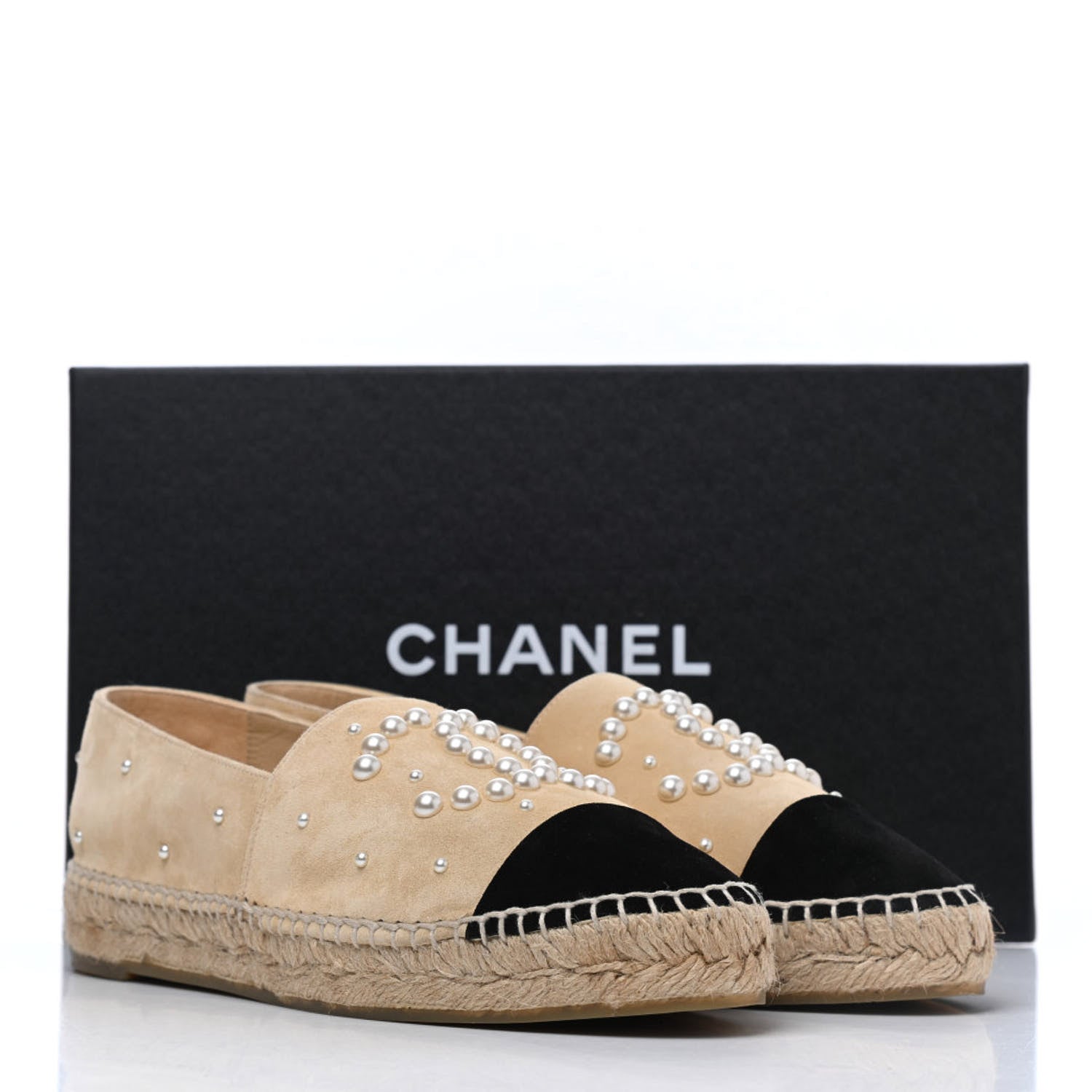 Chanel Suede Pearl CC Espadrilles 38 Beige Black 9 of 9