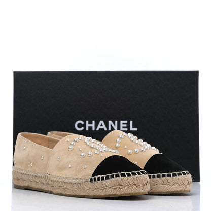Chanel Suede Pearl CC Espadrilles 38 Beige Black 9 of 9