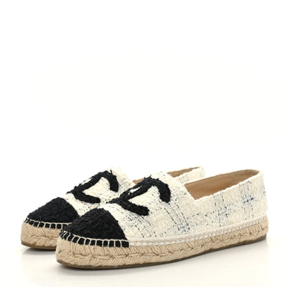 Chanel Tweed CC Espadrilles 41 Ecru White Blue Black 3 of 9