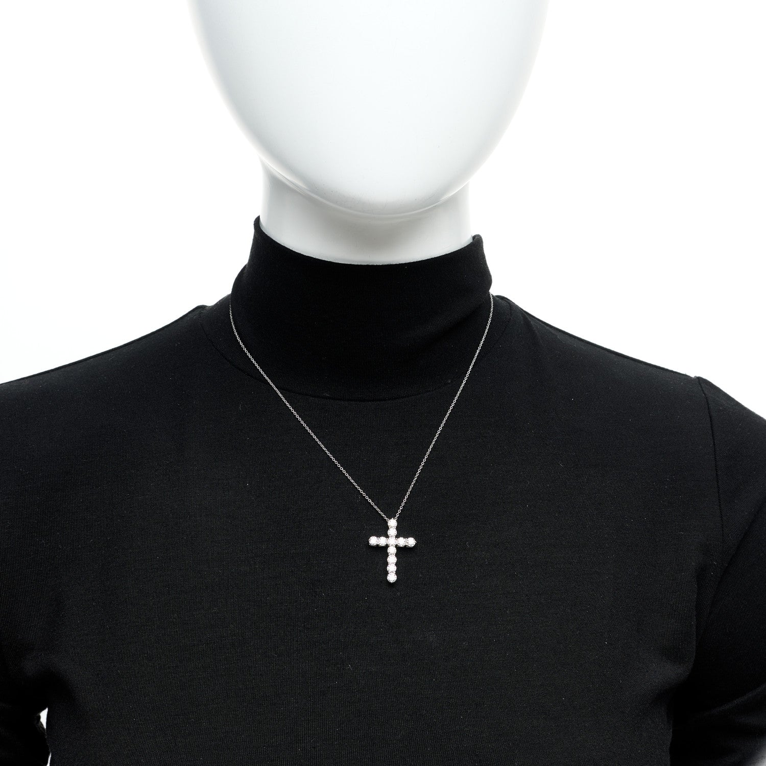 Tiffany Platinum Diamond Large Cross Pendant Necklace 2 of 6