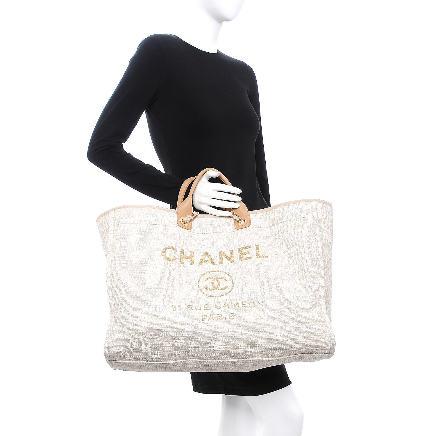 Chanel Canvas Extra Large Deauville Tote Light Beige 3 of 9