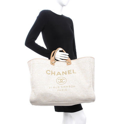 Chanel Canvas Extra Large Deauville Tote Light Beige 3 of 9