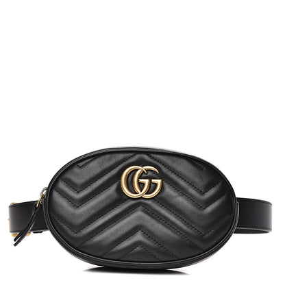 Gucci Calfskin Matelasse GG Marmont Belt Bag 85 34 Black 1 of 11