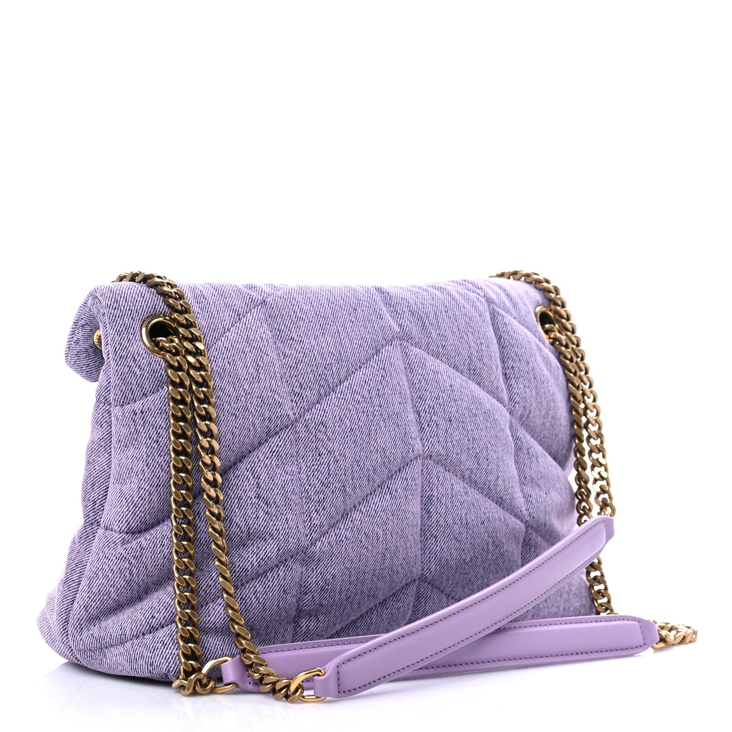Denim Quilted Small Loulou Puffer Monogram Chain Satchel Bleached Lilac