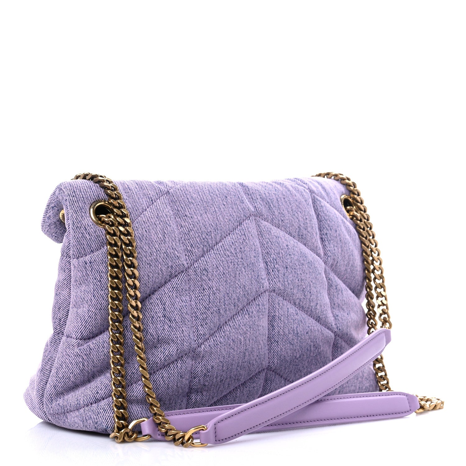 Saint Laurent Denim Quilted Small Loulou Puffer Monogram Chain Satchel Bleached Lilac 3 of 9