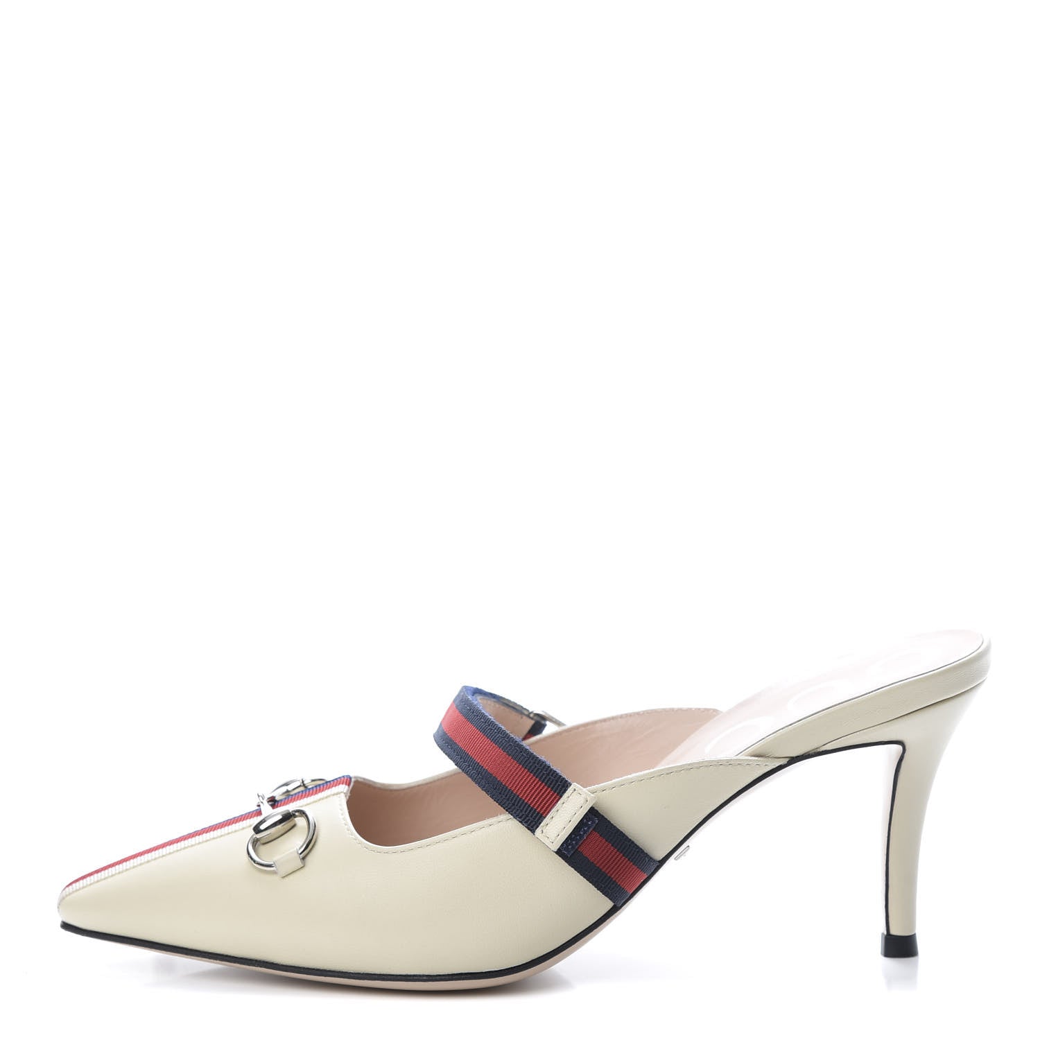 Gucci Malaga Kid Sylvie Web Cross Strap Mid-Heel Slides 36.5 Vintage White 1 of 11