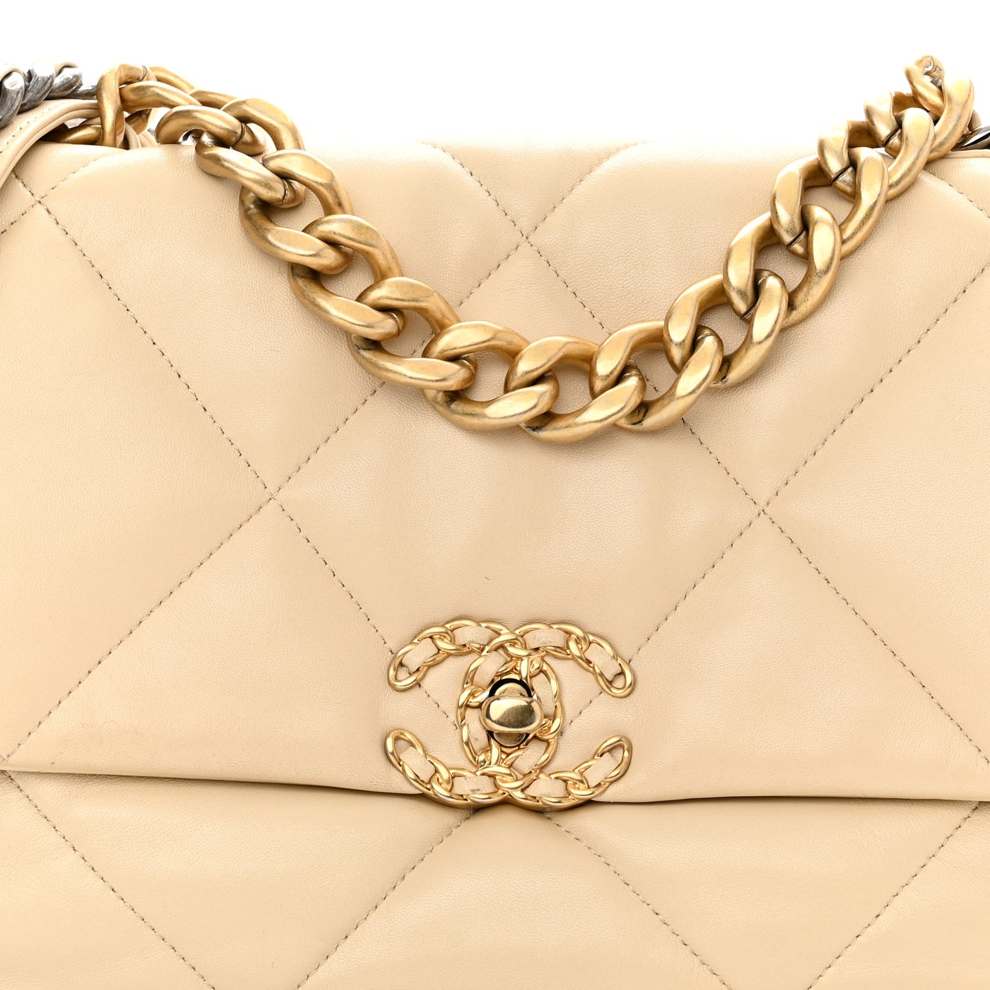 Lambskin Quilted Large Chanel 19 Flap Beige