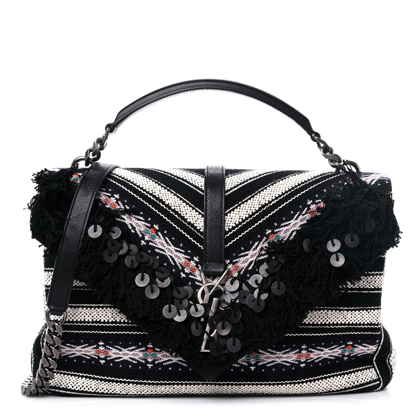 Berber Chevron Tassel Monogram Large College Bag Black