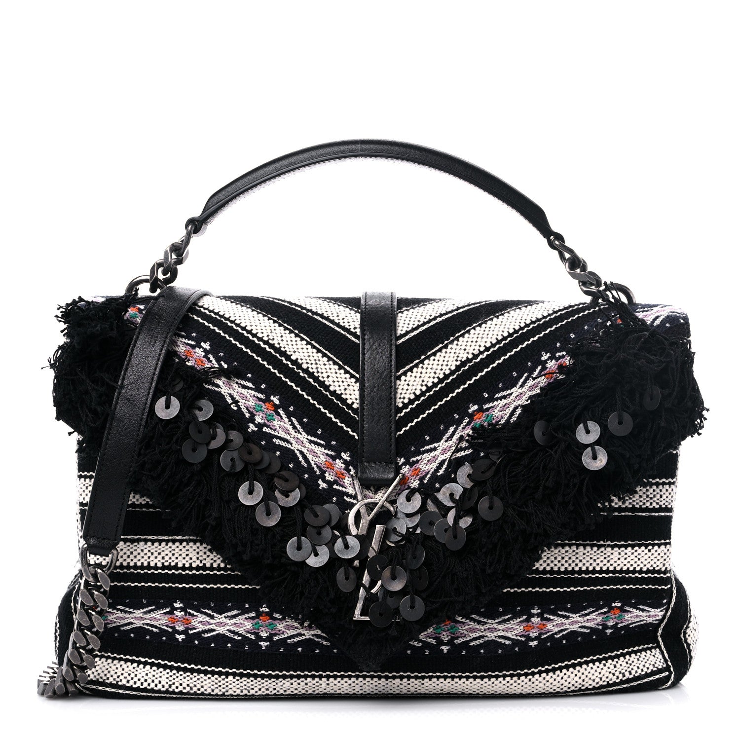 Saint Laurent Berber Chevron Tassel Monogram Large College Bag Black 1 of 10