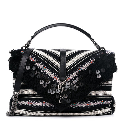 Saint Laurent Berber Chevron Tassel Monogram Large College Bag Black 1 of 10
