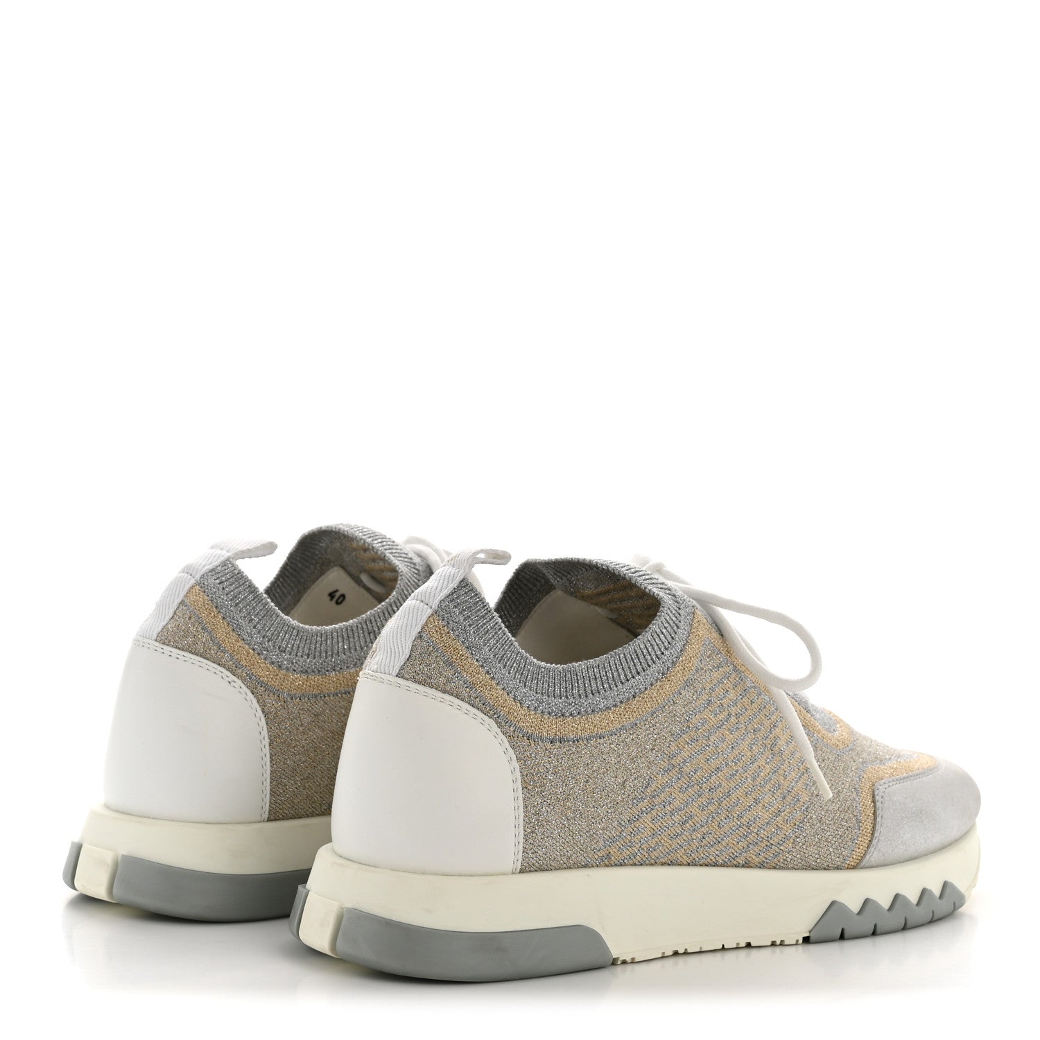Hermes Metallic Knit Calfskin Suede Goatskin Bi-Color Womens Addict Sneakers 40 Multicolor Gris Argent 5 of 13