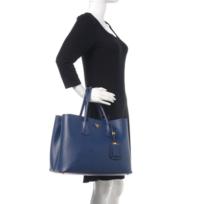 Prada Saffiano Cuir Large Double Bag Bleuette 2 of 9