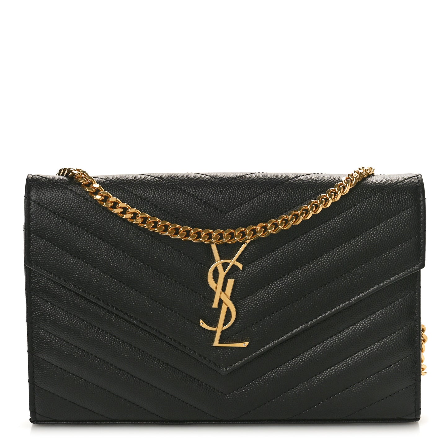 Grain De Poudre Matelasse Chevron Monogram Chain Wallet Black
