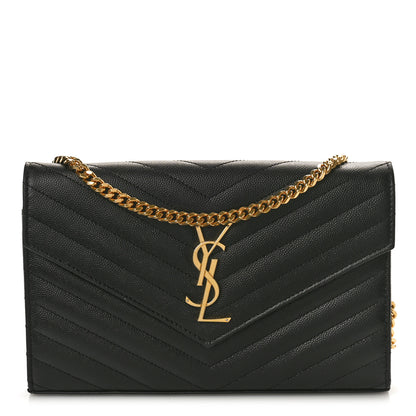 Saint Laurent Grain De Poudre Matelasse Chevron Monogram Chain Wallet Black 1 of 10